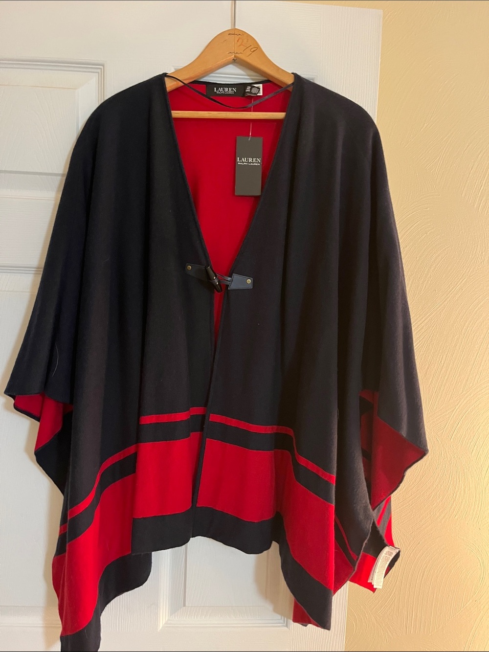 Lauren Ralph Lauren Navy and Red Wool-Blend Cape